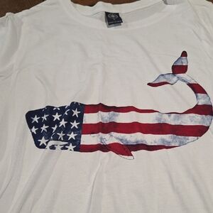 White T-Shirt with American Flag Whale Design